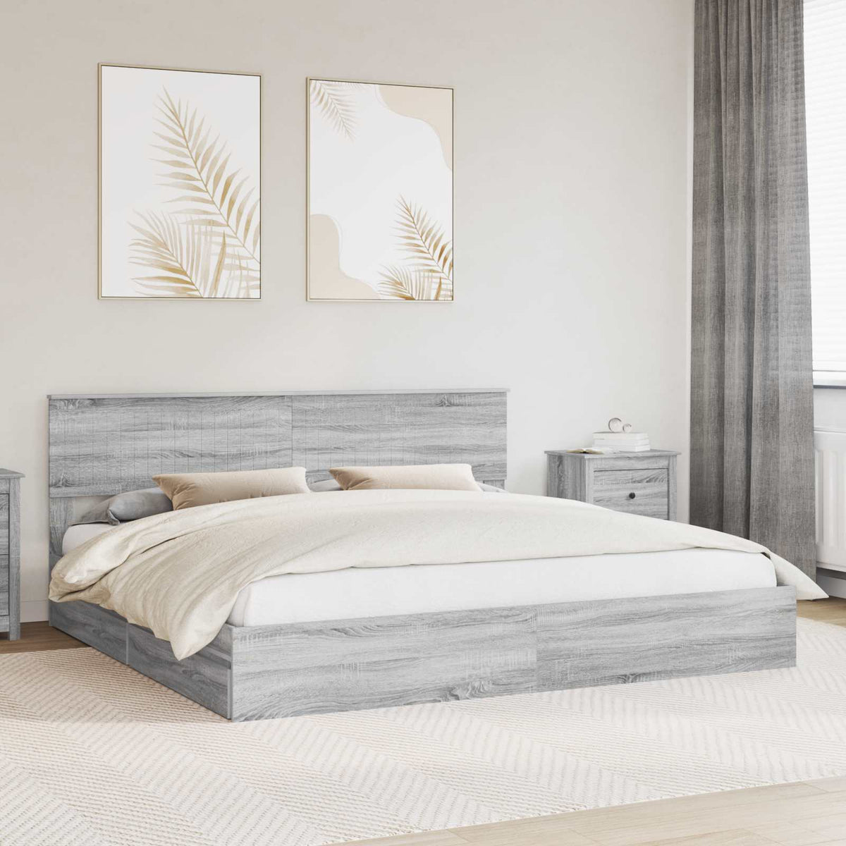 Opslag bed met lade Grijs Sonoma 200 x 200 cm Bewerkt hout is nu te koop bij PeponiXL, paradijselijk wonen!