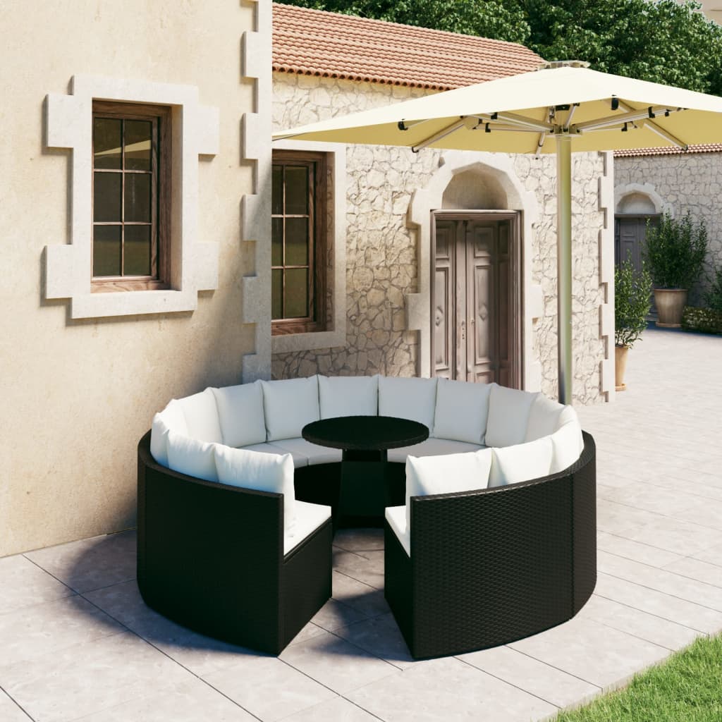9-delige Loungeset met kussens poly rattan zwart is nu te koop bij PeponiXL, paradijselijk wonen!