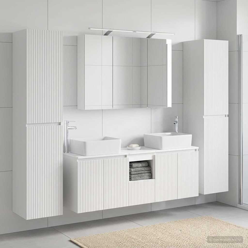 Badkamermeubelset 6 st Wit Bewerkt hout en glas is nu te koop bij PeponiXL, paradijselijk wonen!