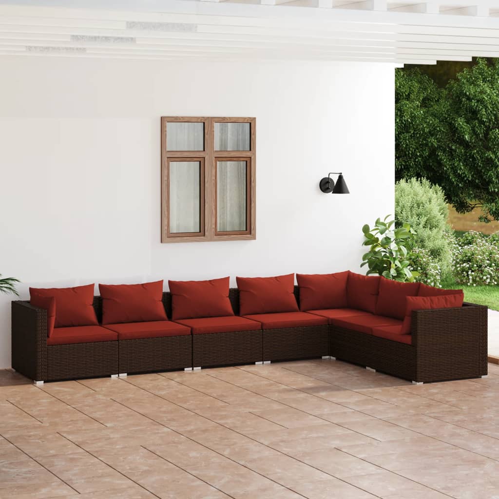 7-delige Loungeset met kussens poly rattan bruin is nu te koop bij PeponiXL, paradijselijk wonen!