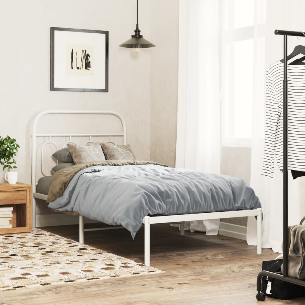 Bedframe met hoofdbord metaal wit 90x200 cm is nu te koop bij PeponiXL, paradijselijk wonen!