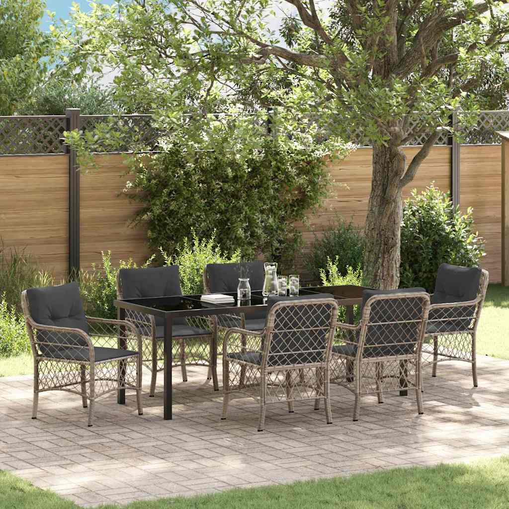 Tuin eettafelset met kussen 7 pcs Lichtgrijs poly rattan is nu te koop bij PeponiXL, paradijselijk wonen!