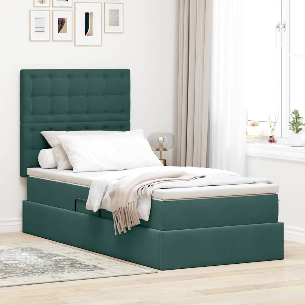 Opslag bed met matras Donkergroen 90 x 200 cm Fluweel is nu te koop bij PeponiXL, paradijselijk wonen!