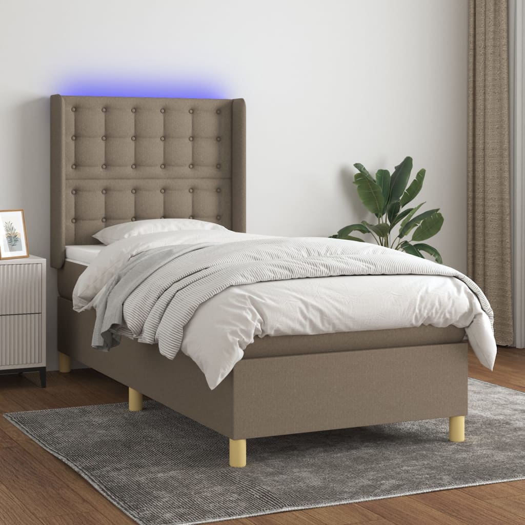 Boxspring met matras en LED stof taupe 100x200 cm is nu te koop bij PeponiXL, paradijselijk wonen!