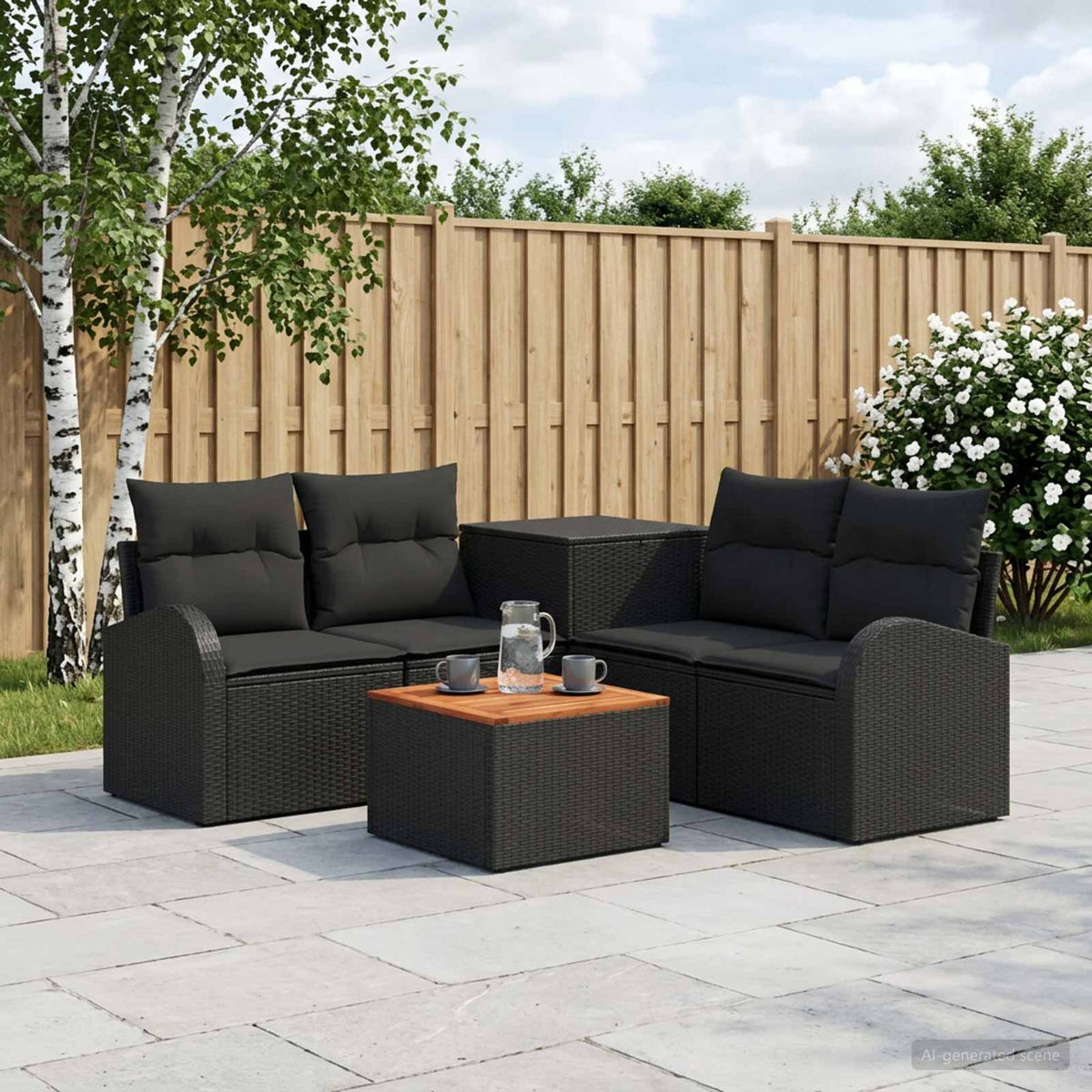 Bankstel 6 st Zwart Poly Rattan en Staal is nu te koop bij PeponiXL, paradijselijk wonen!