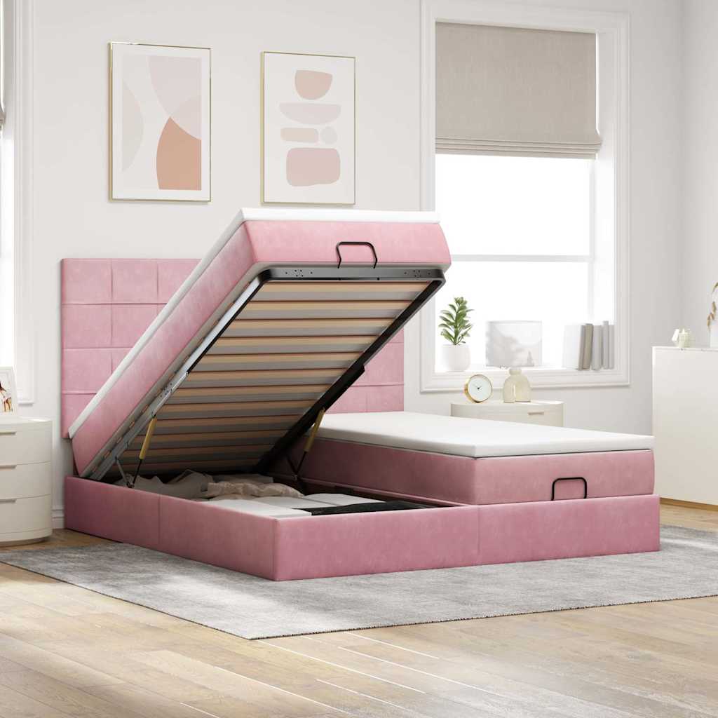 Ottoman bed met matrassen en LED's 180x200cm fluweel roze is nu te koop bij PeponiXL, paradijselijk wonen!