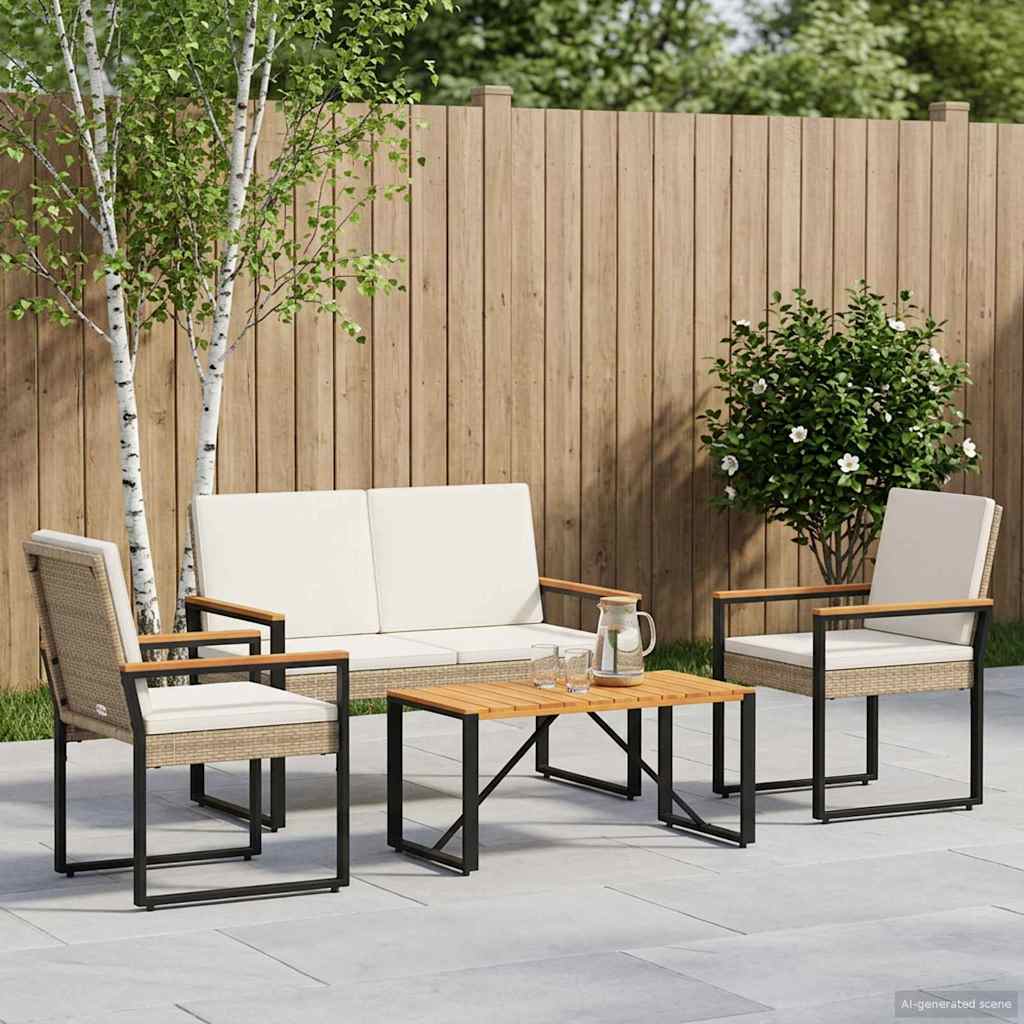 Buitenmeubelset met kussen 4 pcs Beige en Crème Wit poly rattan is nu te koop bij PeponiXL, paradijselijk wonen!