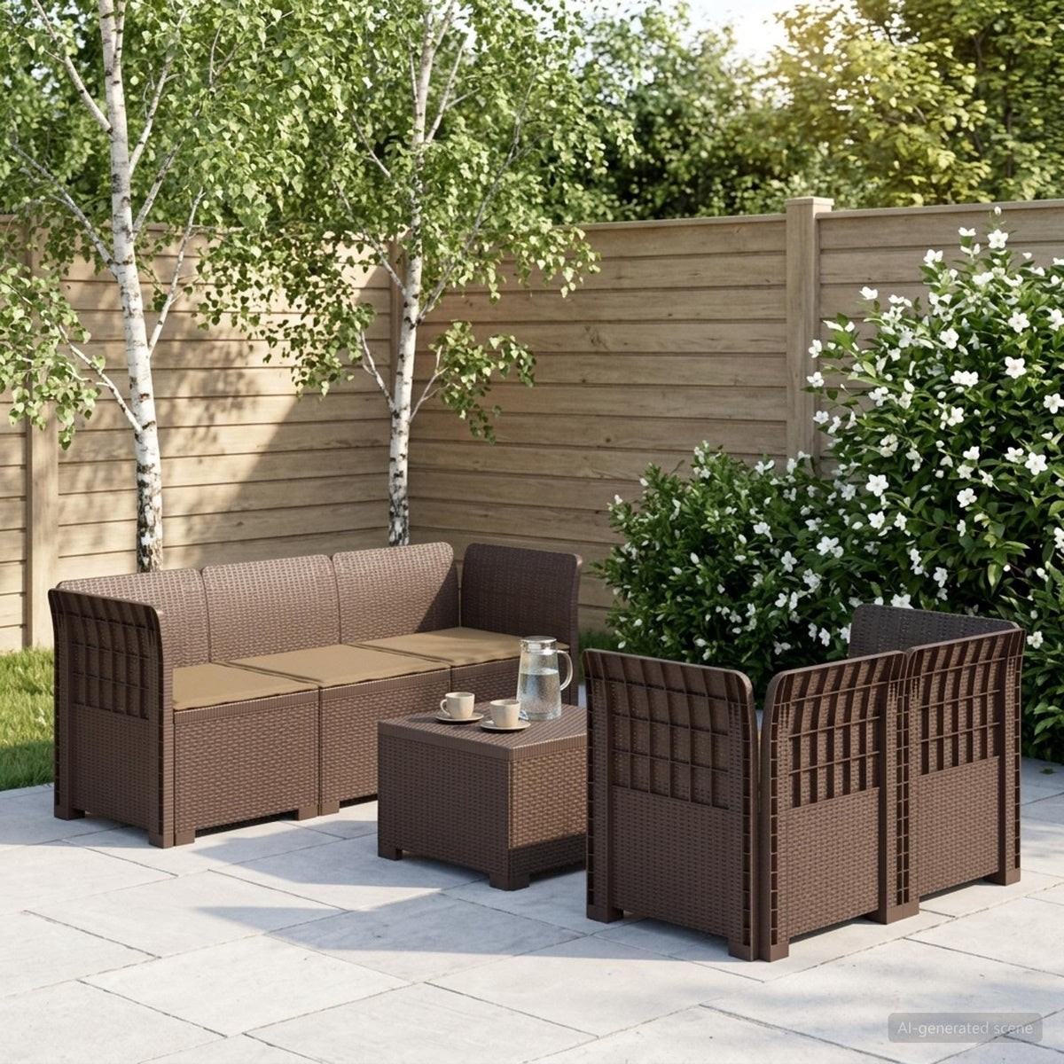 5-Zits Tuin Sofa met Kussens Rattan Look PP Bruin is nu te koop bij PeponiXL, paradijselijk wonen!