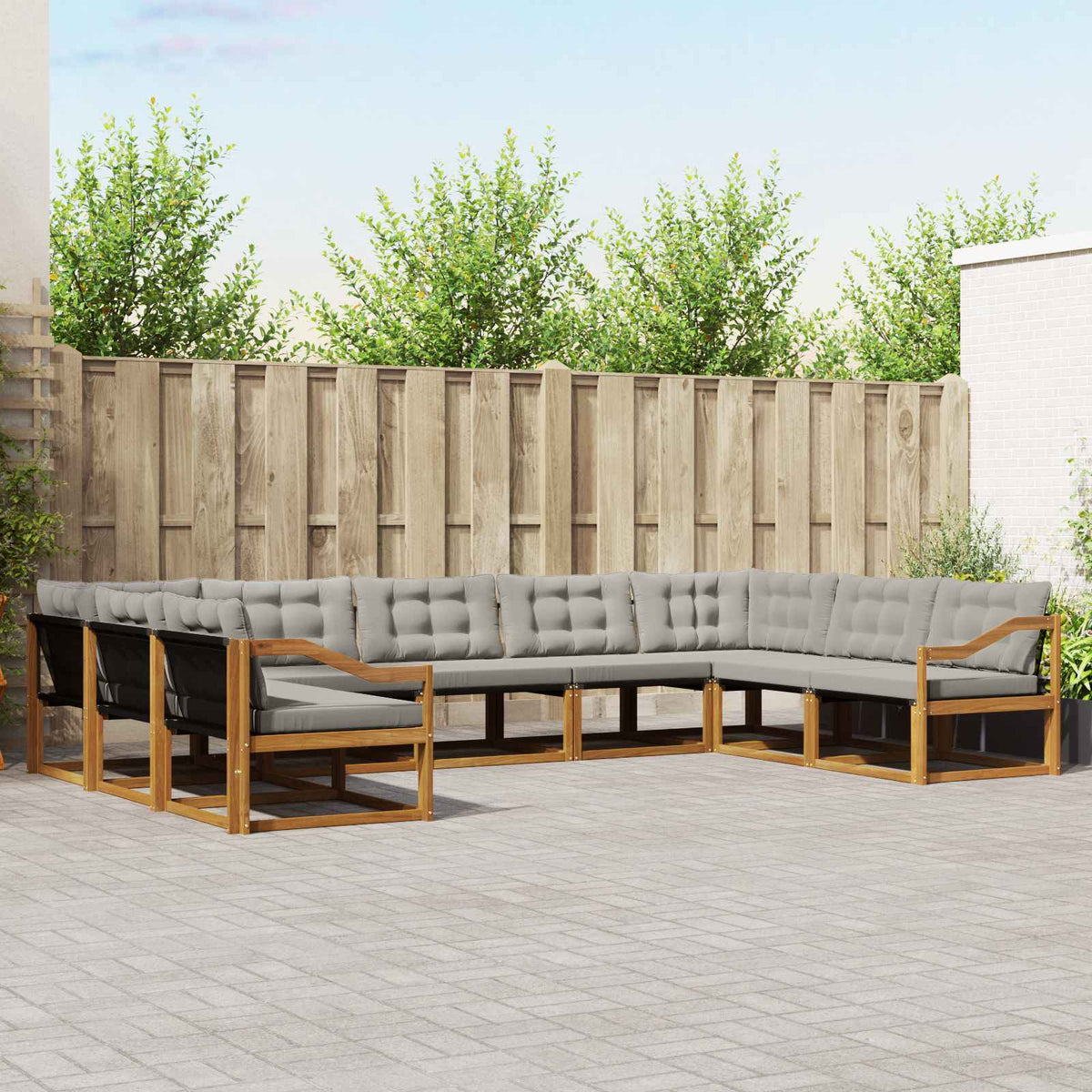 Buiten bankenset met kussen 9 pcs Natuurlijk en Lichtgrijs is nu te koop bij PeponiXL, paradijselijk wonen!