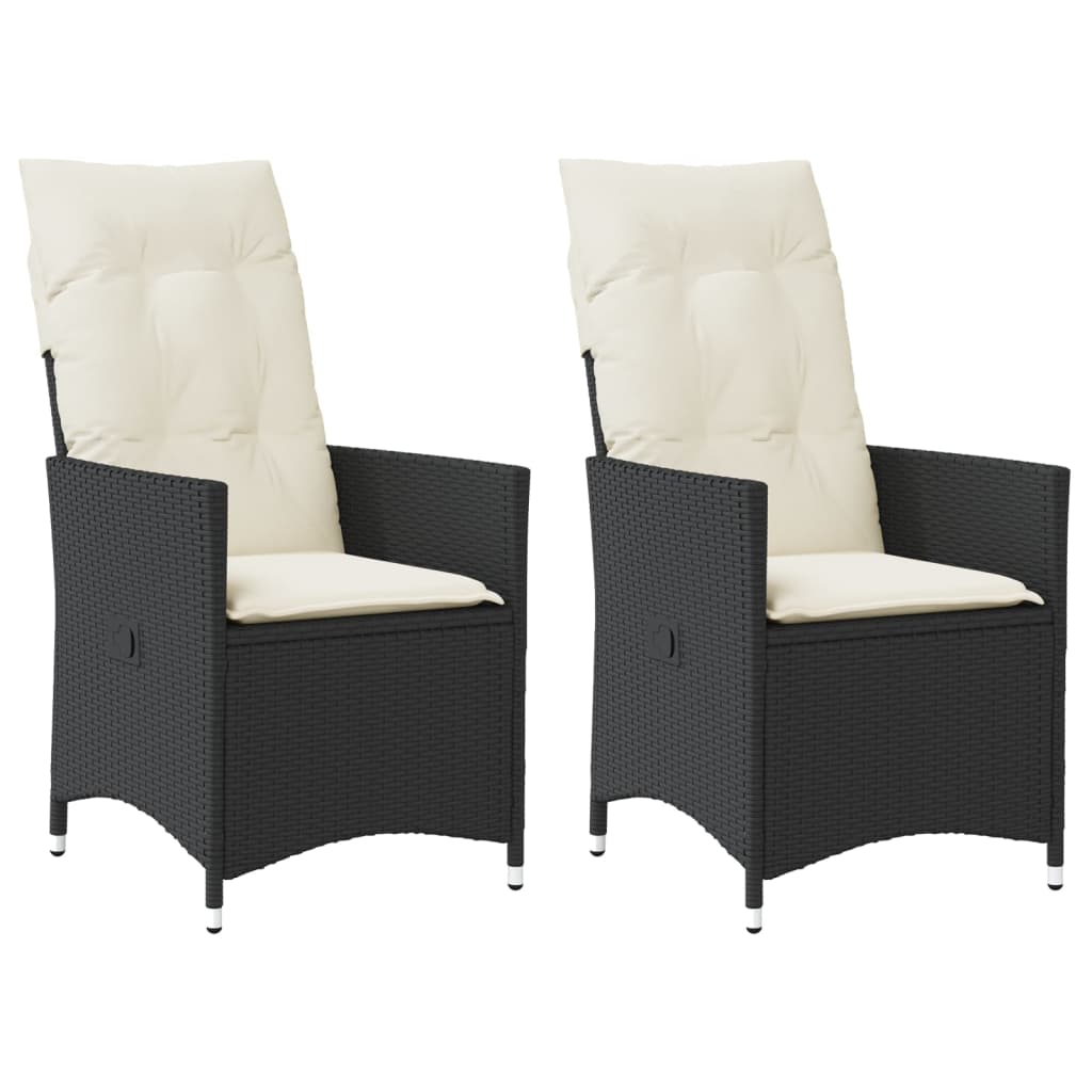 Tuinstoelen 2 st verstelbaar met kussens poly rattan zwart is nu te koop bij PeponiXL, paradijselijk wonen!