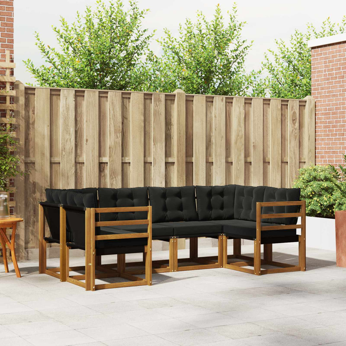 Buiten bankenset met kussen 6 pcs Naturel en Zwart is nu te koop bij PeponiXL, paradijselijk wonen!