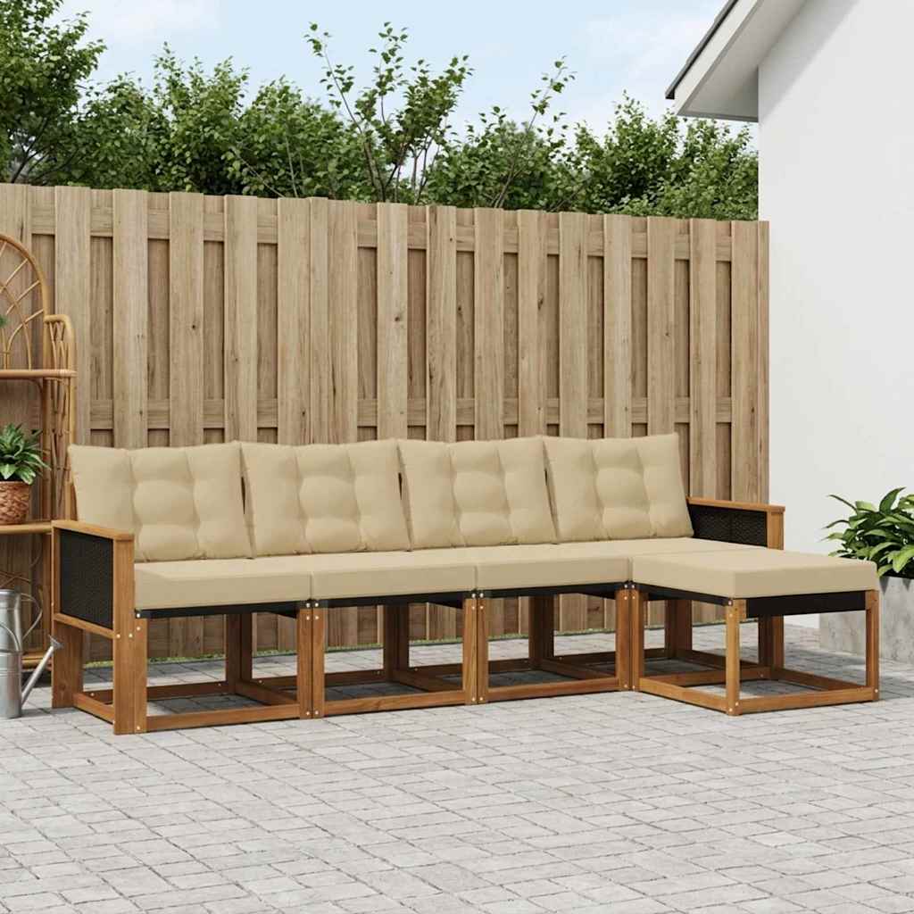 Buiten bankenset met kussen 5 pcs Natuurlijk en Beige is nu te koop bij PeponiXL, paradijselijk wonen!