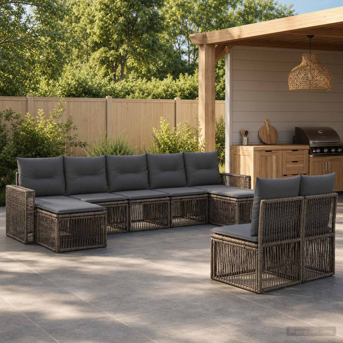 Tuinbankenset 9 pcs Grijs en Donkergrijs poly rattan is nu te koop bij PeponiXL, paradijselijk wonen!