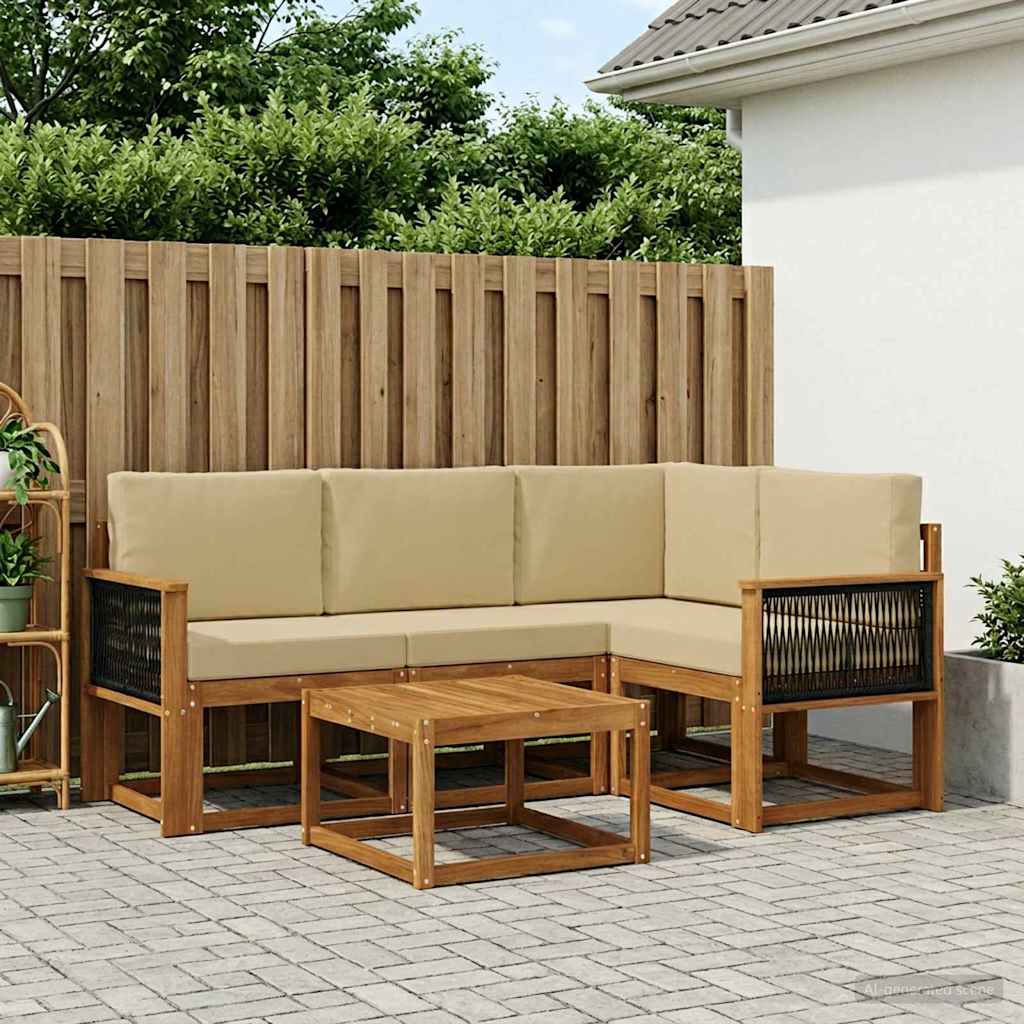 Buiten bankenset met kussen 5 pcs Natuurlijk en Beige Polyester is nu te koop bij PeponiXL, paradijselijk wonen!