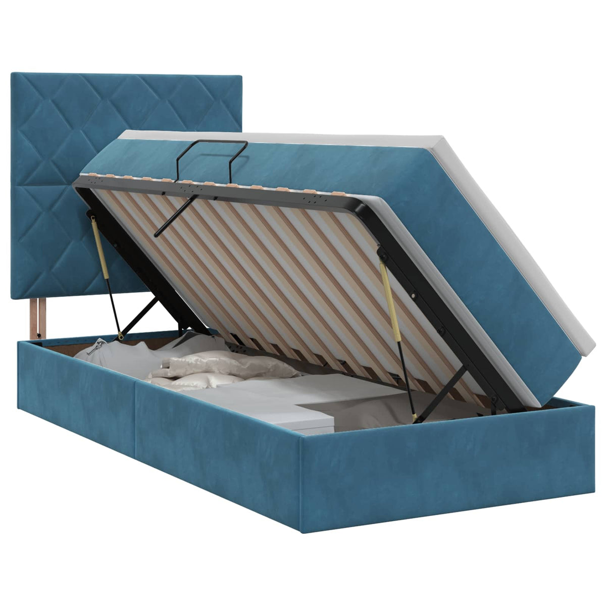 Opslag bed met matras Donkerblauw 90 x 200 cm Fluweel is nu te koop bij PeponiXL, paradijselijk wonen!