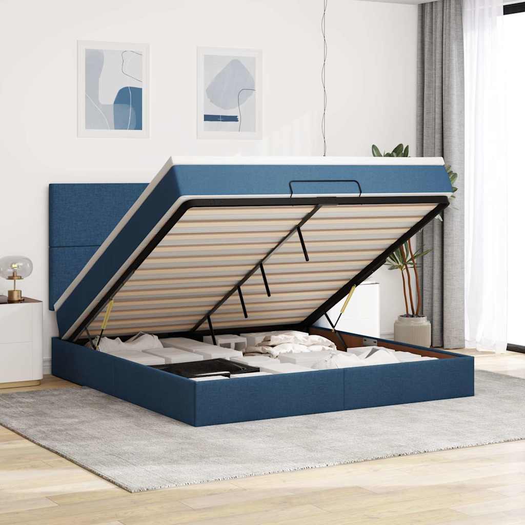 Ottoman bed met matras 160x200cm stof blauw is nu te koop bij PeponiXL, paradijselijk wonen!