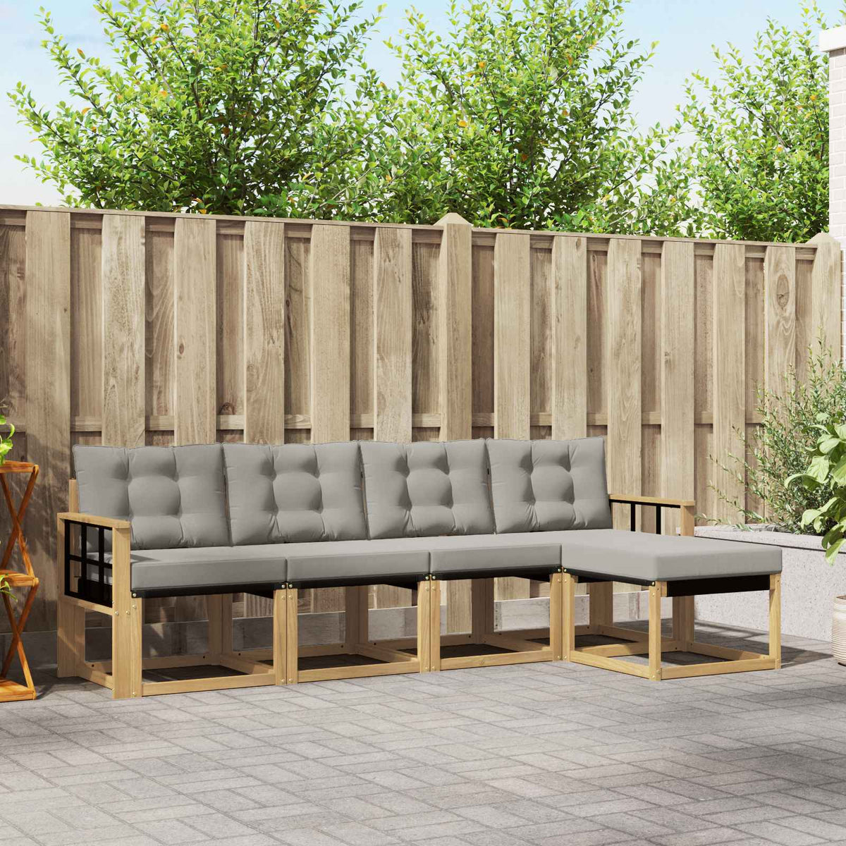 Buiten bankenset 5 pcs Wit en Lichtgrijs is nu te koop bij PeponiXL, paradijselijk wonen!