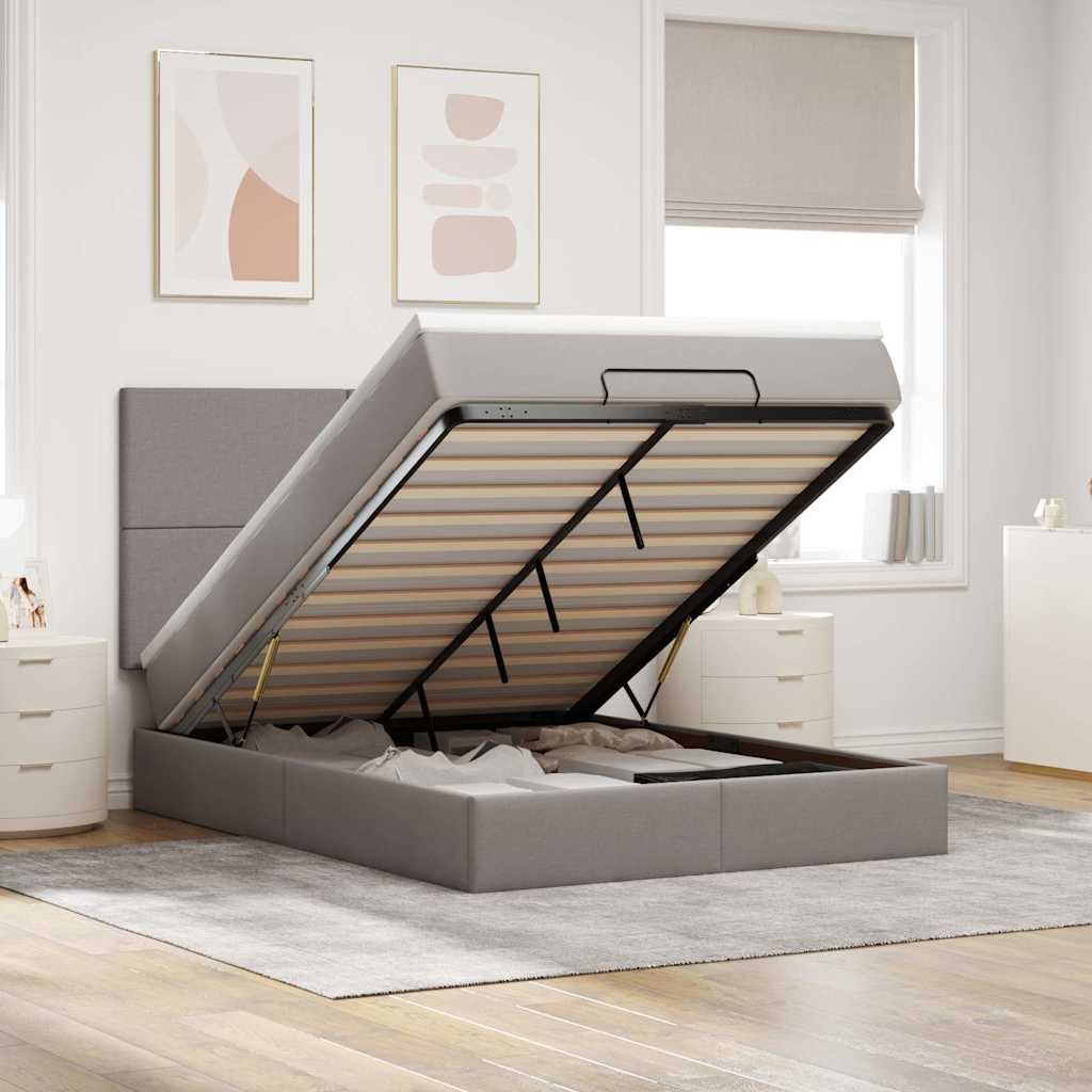 Ottoman bed met matras en LED's 140x190cm stof taupe is nu te koop bij PeponiXL, paradijselijk wonen!