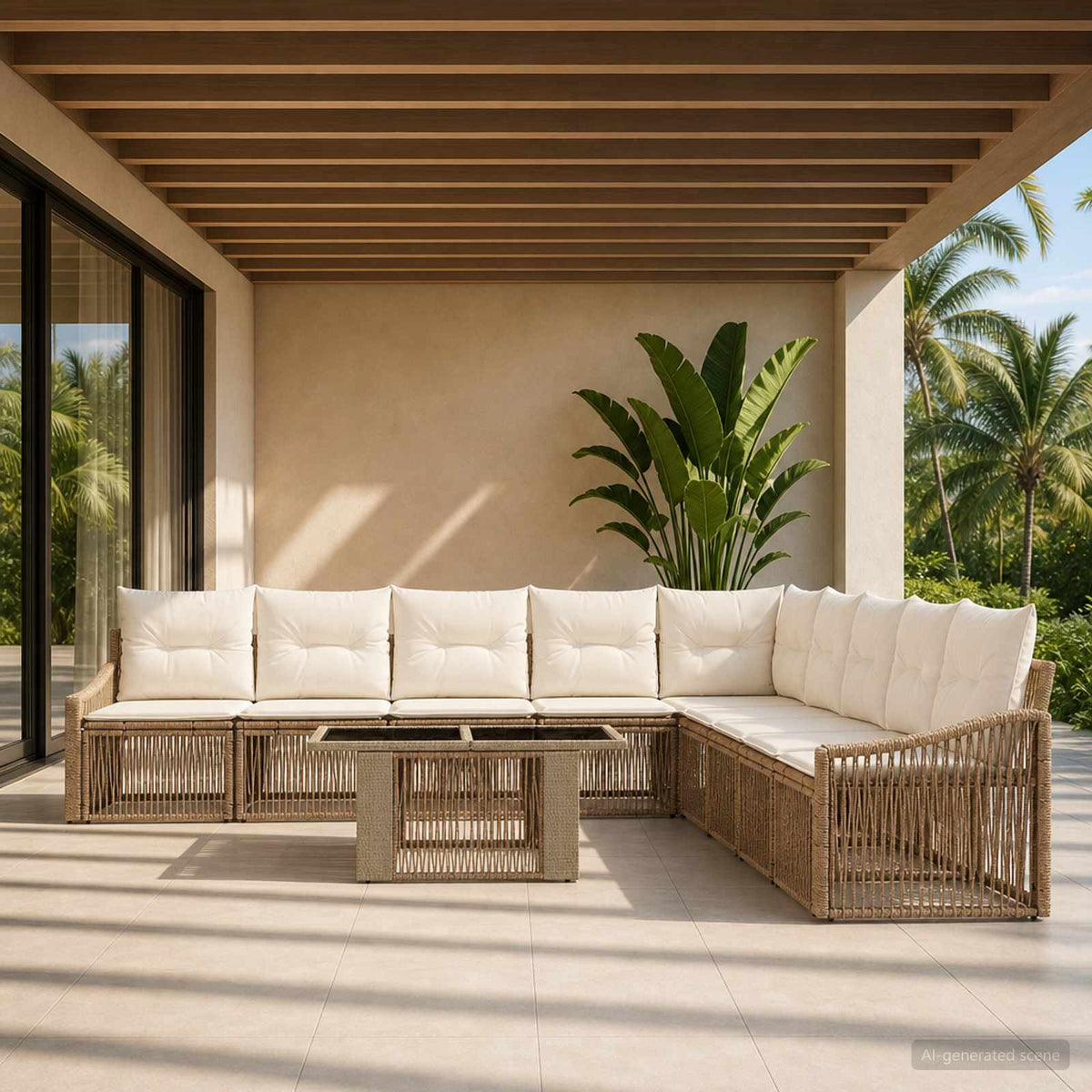 Tuinbankenset 10 st Beige en Crème Wit poly rattan is nu te koop bij PeponiXL, paradijselijk wonen!