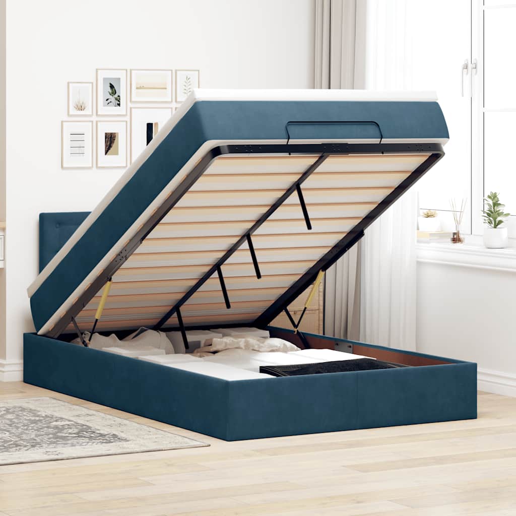 Bed poef met matras 120x190 cm fluweel donkerblauw is nu te koop bij PeponiXL, paradijselijk wonen!