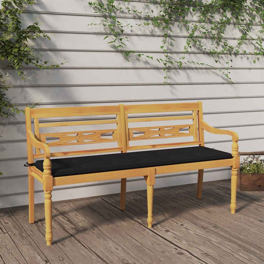 Bankje Batavia met zwart kussen 150 cm massief teakhout is nu te koop bij PeponiXL, paradijselijk wonen!