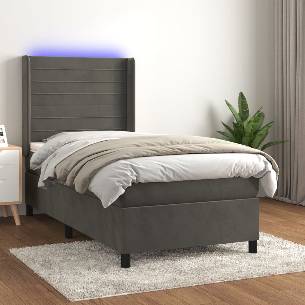 Boxspring met matras en LED fluweel donkergrijs 100x200 cm is nu te koop bij PeponiXL, paradijselijk wonen!