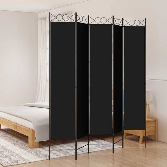 Kamerscherm met 5 panelen 200x200 cm stof zwart is nu te koop bij PeponiXL, paradijselijk wonen!