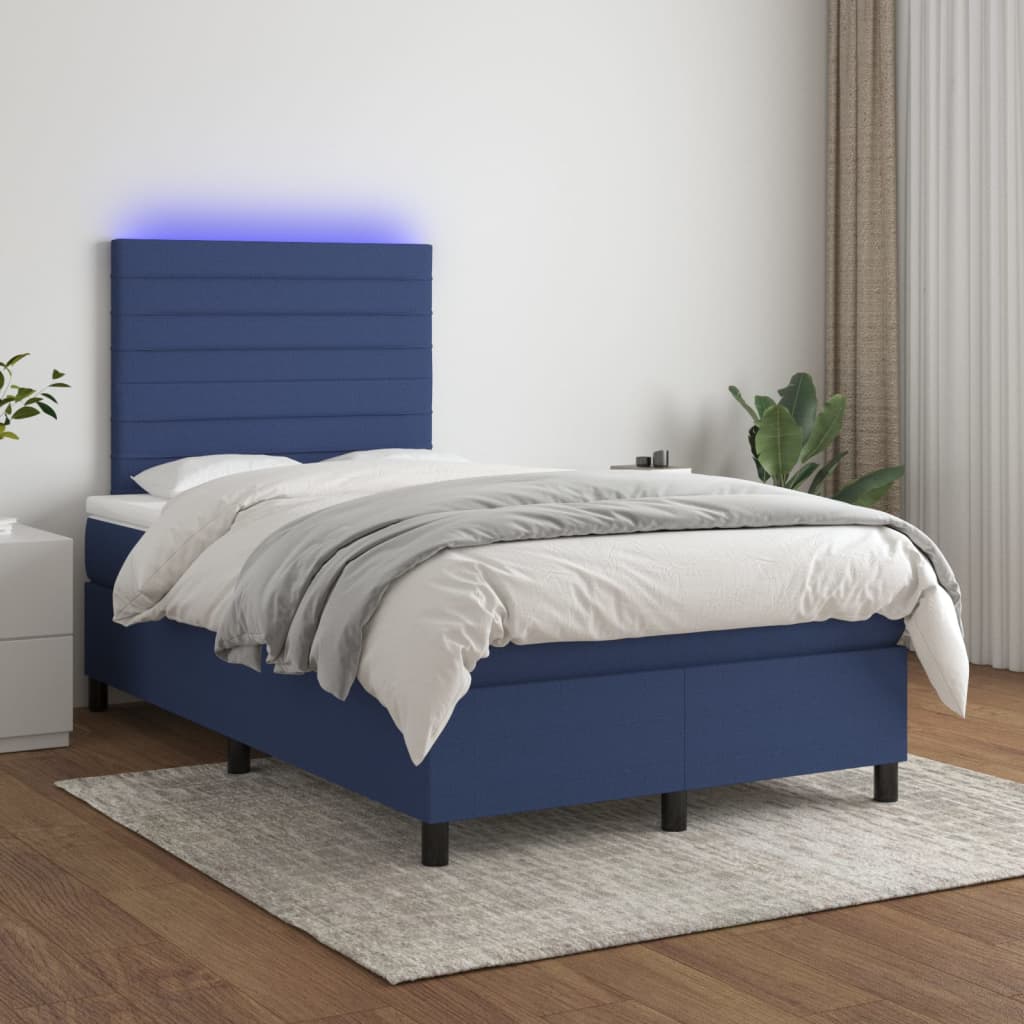 Boxspring met matras en LED stof blauw 120x200 cm is nu te koop bij PeponiXL, paradijselijk wonen!