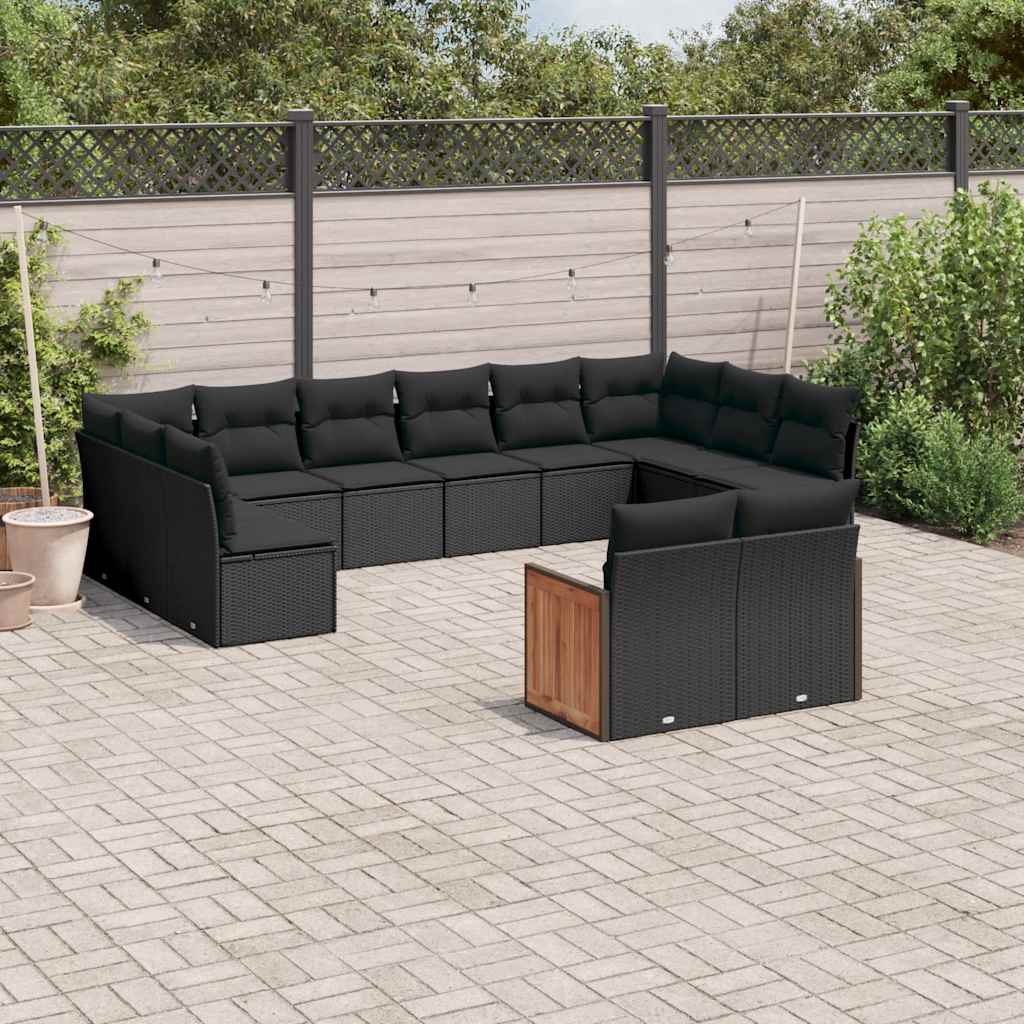 12-delige Loungeset met kussens poly rattan zwart is nu te koop bij PeponiXL, paradijselijk wonen!