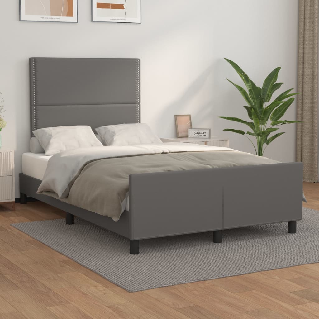 Bedframe met hoofdbord kunstleer grijs 120x200 cm is nu te koop bij PeponiXL, paradijselijk wonen!