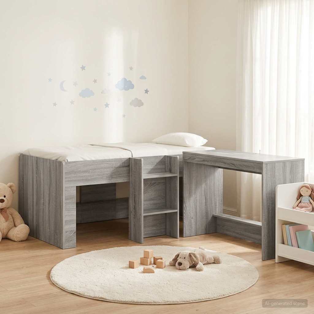 Hoge Bed Frame met Bureau voor Kinderen 2 st Grijs Sonoma is nu te koop bij PeponiXL, paradijselijk wonen!