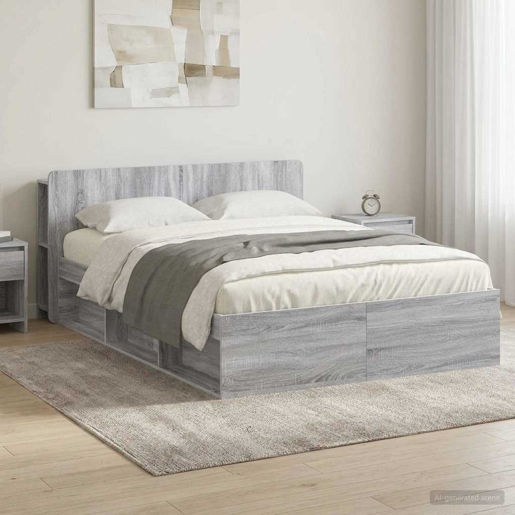 Bedframe met opslag Grijs Sonoma 140 x 190 cm Bewerkt hout is nu te koop bij PeponiXL, paradijselijk wonen!