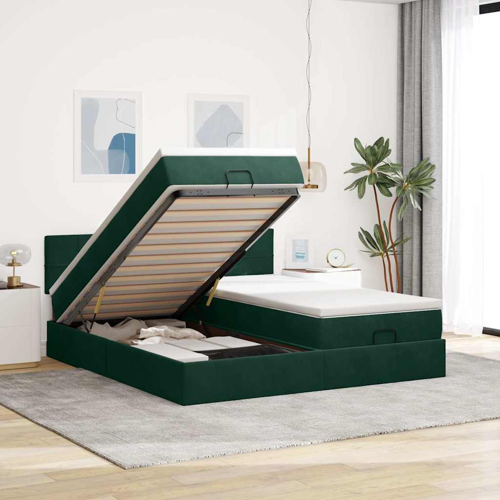 Ottoman bed met matrassen 180x200cm fluweel donkergroen is nu te koop bij PeponiXL, paradijselijk wonen!