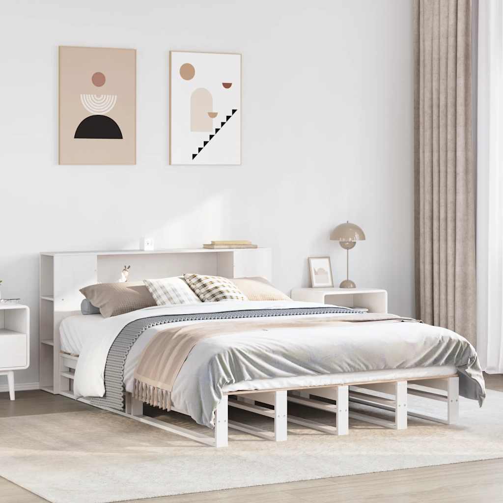 Bed met boekenkast zonder matras massief hout wit 160x200 cm is nu te koop bij PeponiXL, paradijselijk wonen!