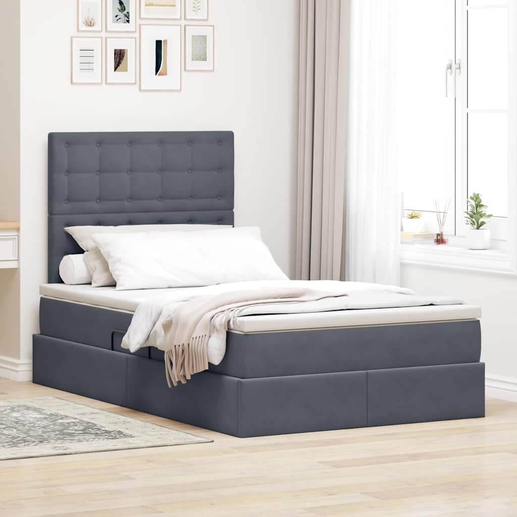 Opbergbed met LED met matras Donkergrijs 120 x 200 cm Fluweel is nu te koop bij PeponiXL, paradijselijk wonen!