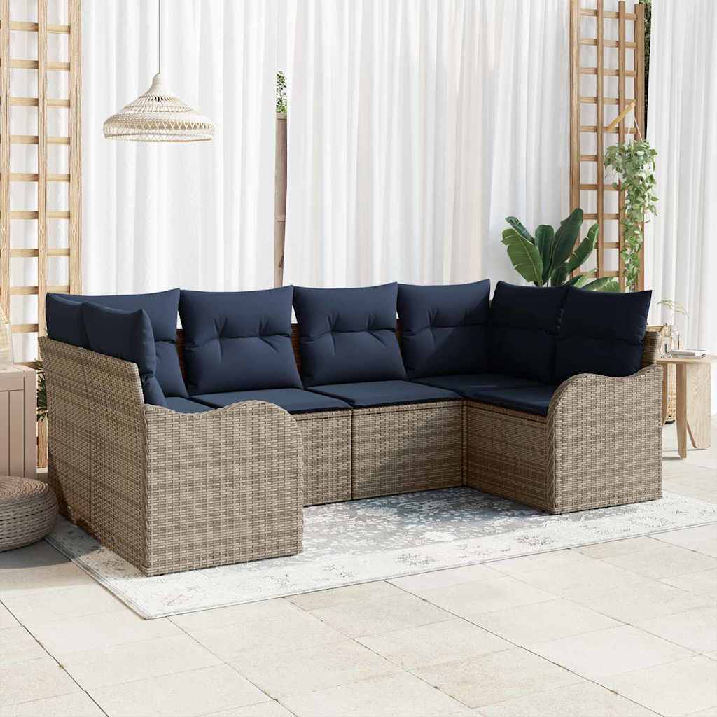 Bankstel 6 st Grijs [Synthetisch]: Poly Rattan is nu te koop bij PeponiXL, paradijselijk wonen!