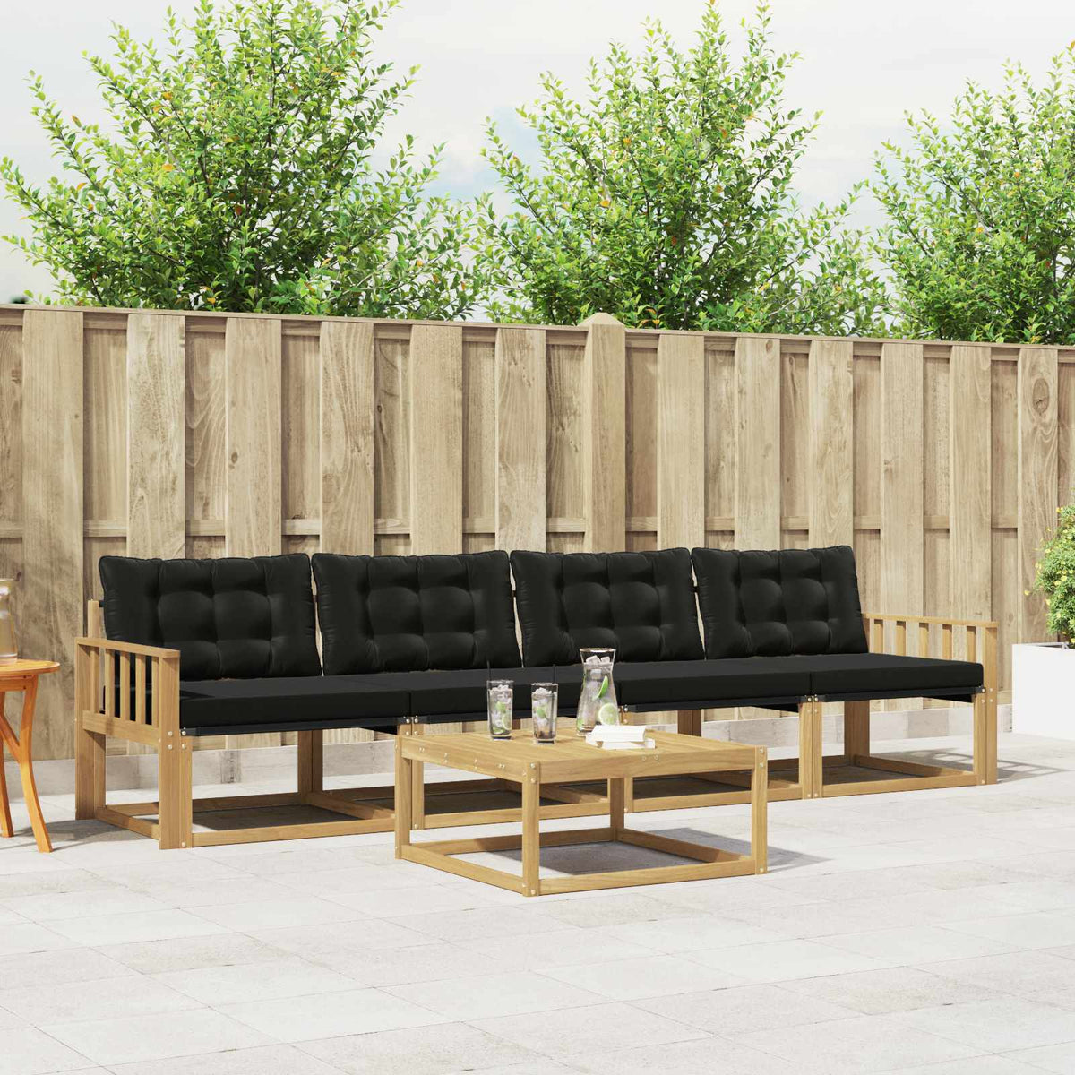 Buiten bankenset 5 pcs Wit en zwart 79 x 79 x 37 cm is nu te koop bij PeponiXL, paradijselijk wonen!