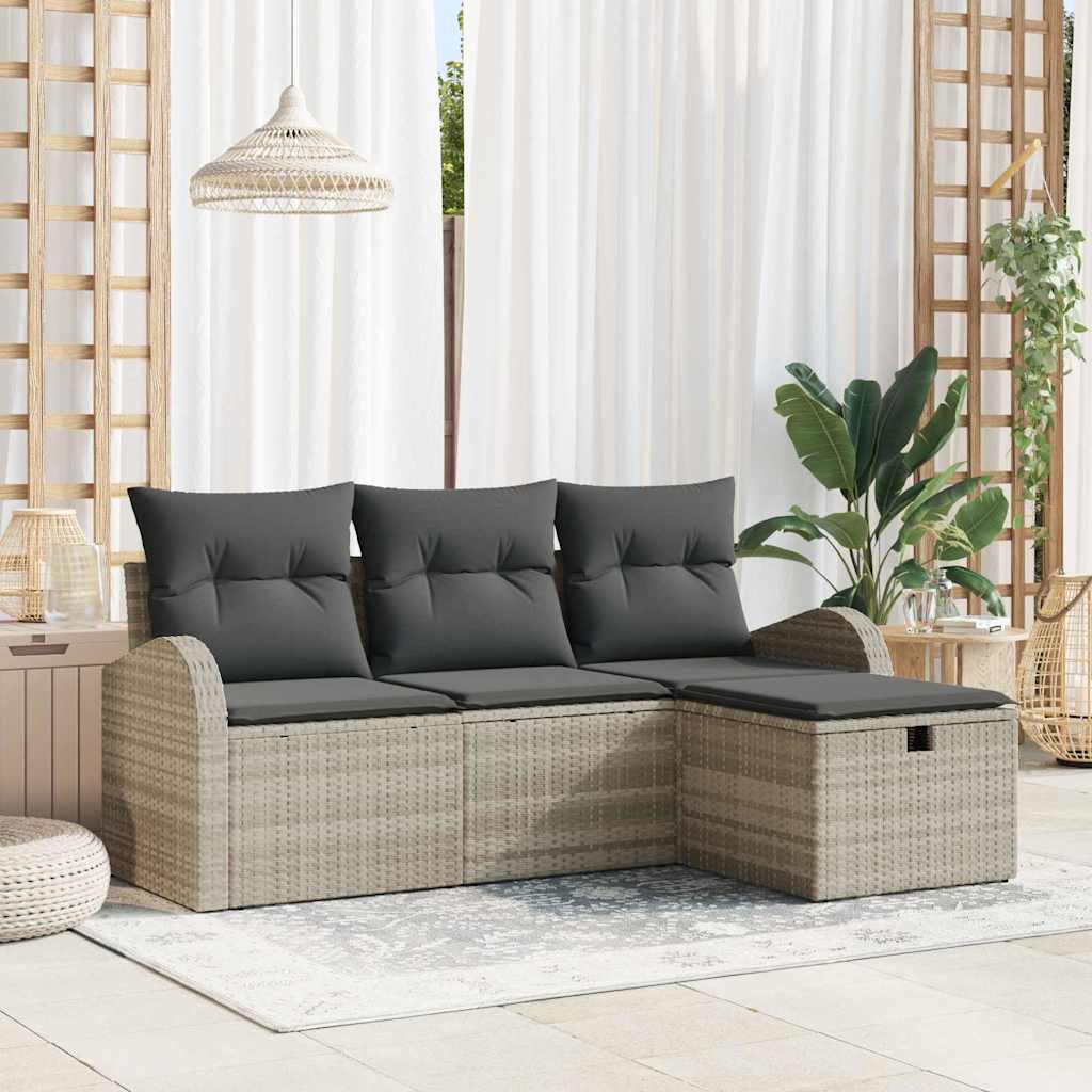 Tuin Sofa Set 4 st Lichtgrijs poly rattan is nu te koop bij PeponiXL, paradijselijk wonen!