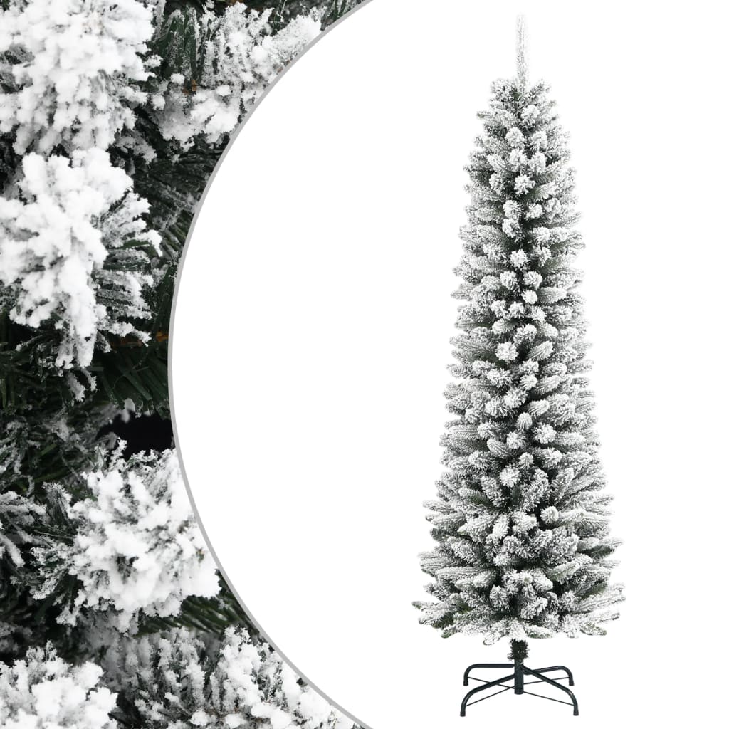 Kunstkerstboom met sneeuw smal 210 cm PVC en PE is nu te koop bij PeponiXL, paradijselijk wonen!