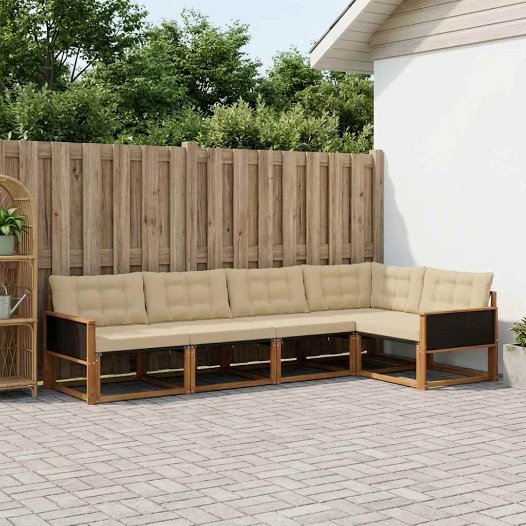 Buiten bankenset met kussen 5 pcs Natuurlijk en Beige is nu te koop bij PeponiXL, paradijselijk wonen!