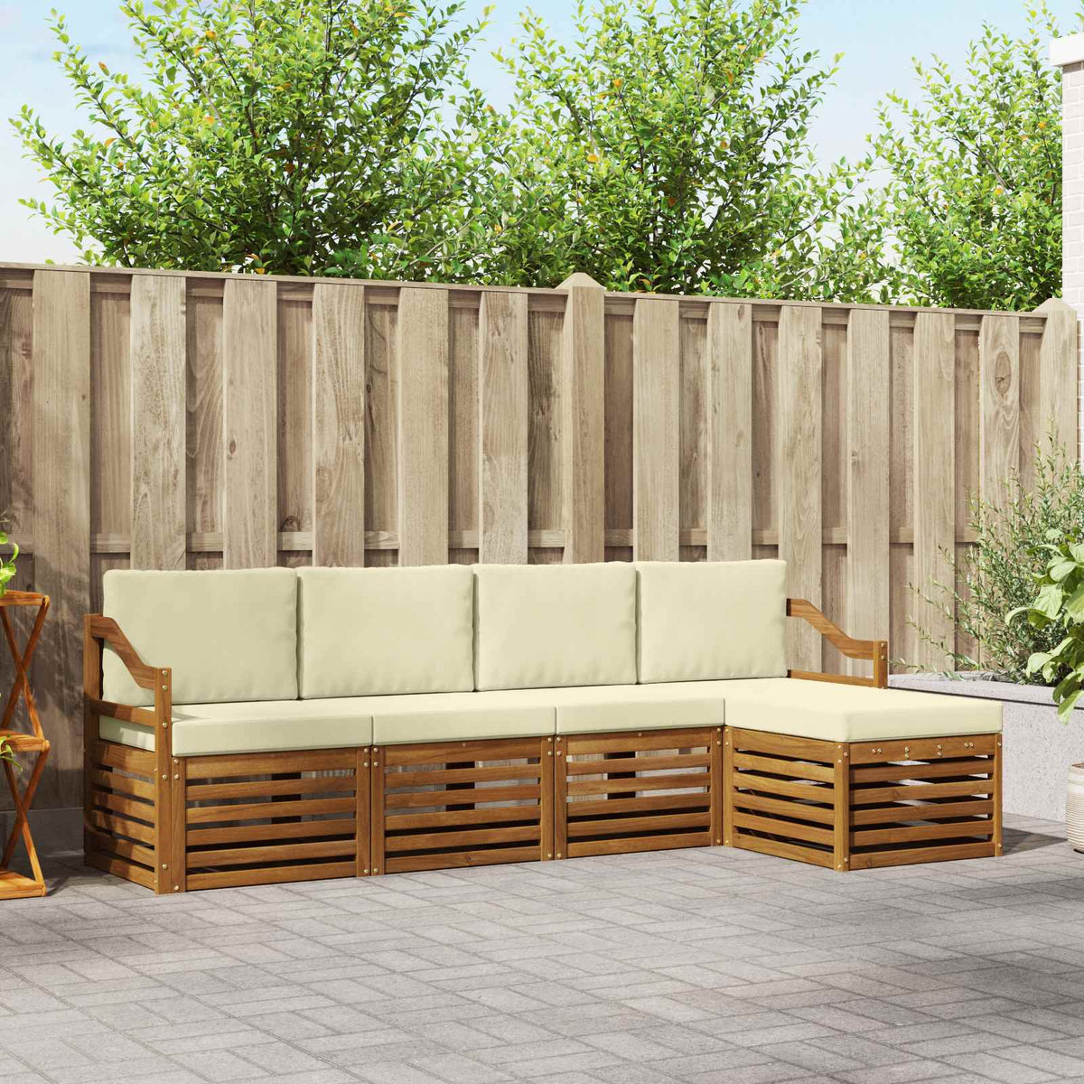 Buiten bankenset met kussen 5 pcs Natuurlijk en Crème is nu te koop bij PeponiXL, paradijselijk wonen!