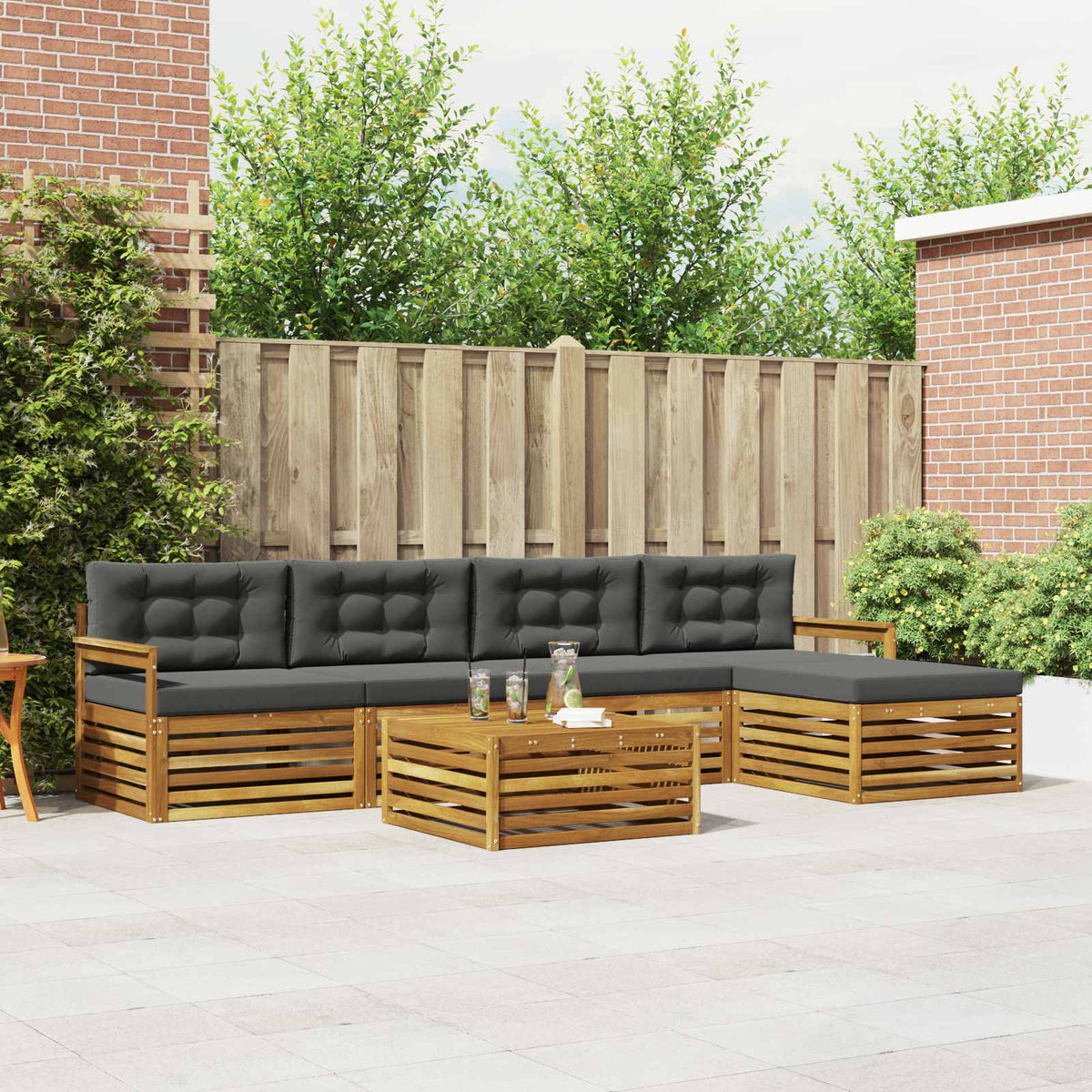 Buiten bankenset met kussen 6 pcs Natuurlijk en Antraciet is nu te koop bij PeponiXL, paradijselijk wonen!