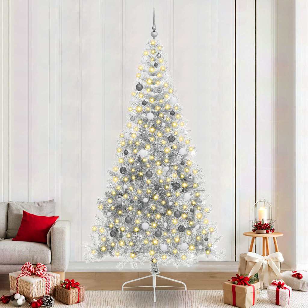 Kunstmatig Voorverlicht Kerstboom met 300 LED Zilver 240 cm PET is nu te koop bij PeponiXL, paradijselijk wonen!