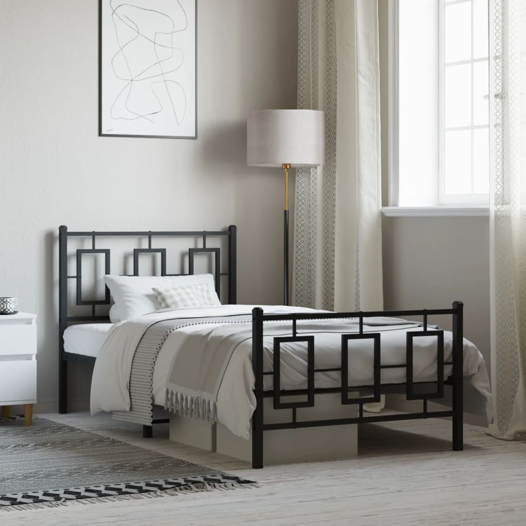 Bedframe met hoofd- en voeteneinde metaal zwart 100x200 cm is nu te koop bij PeponiXL, paradijselijk wonen!
