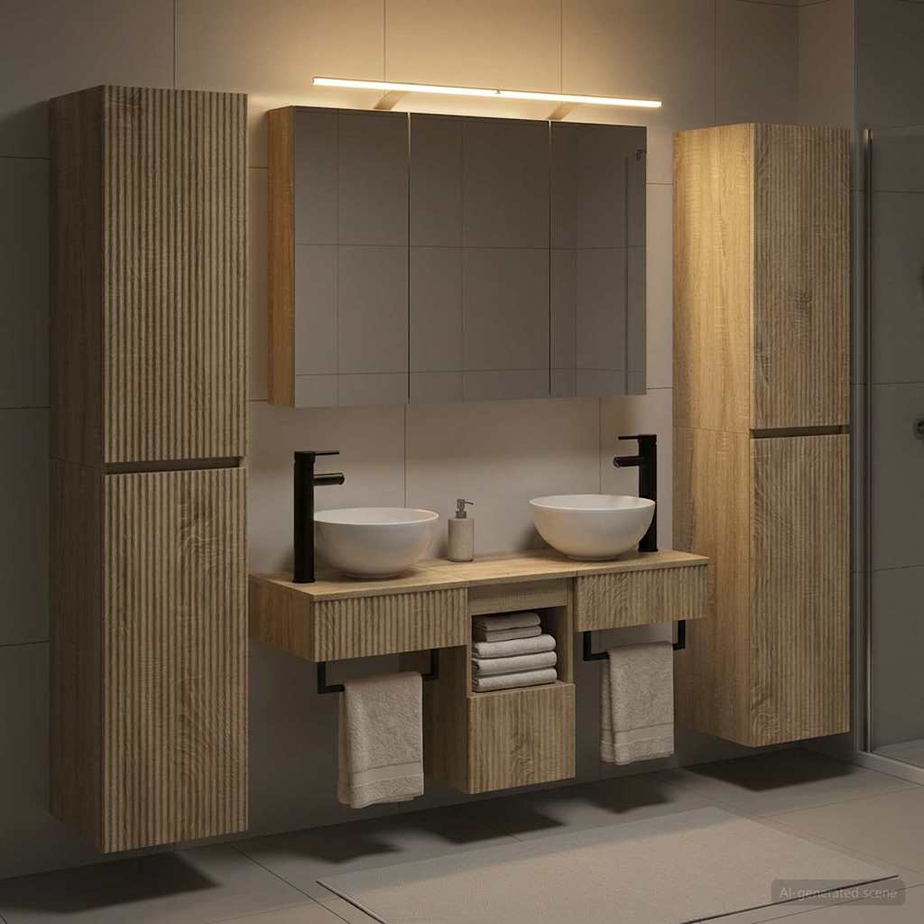 Badkamermeubelset 6 st Sonoma Eiken Bewerkt hout en glas is nu te koop bij PeponiXL, paradijselijk wonen!
