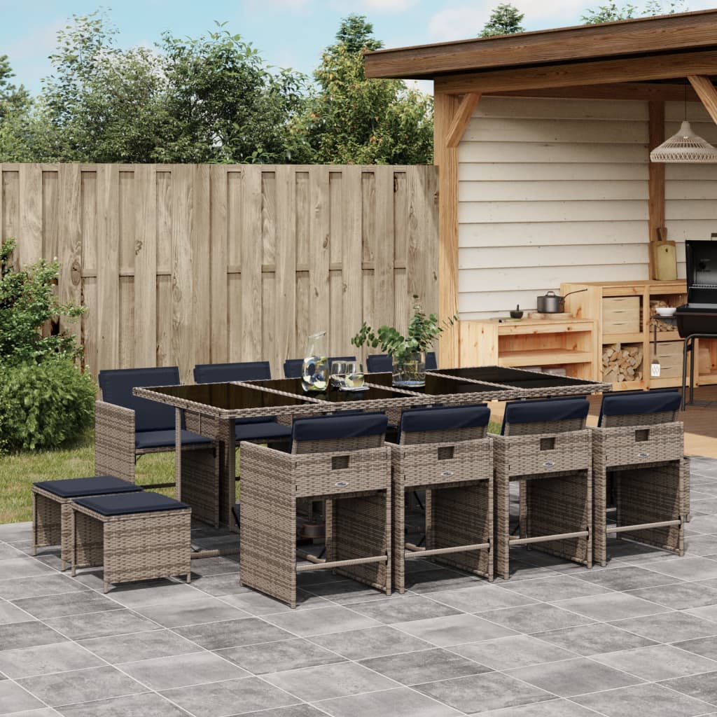 13-delige tuinset met kussens, grijs polyrotan is nu te koop bij PeponiXL, paradijselijk wonen!