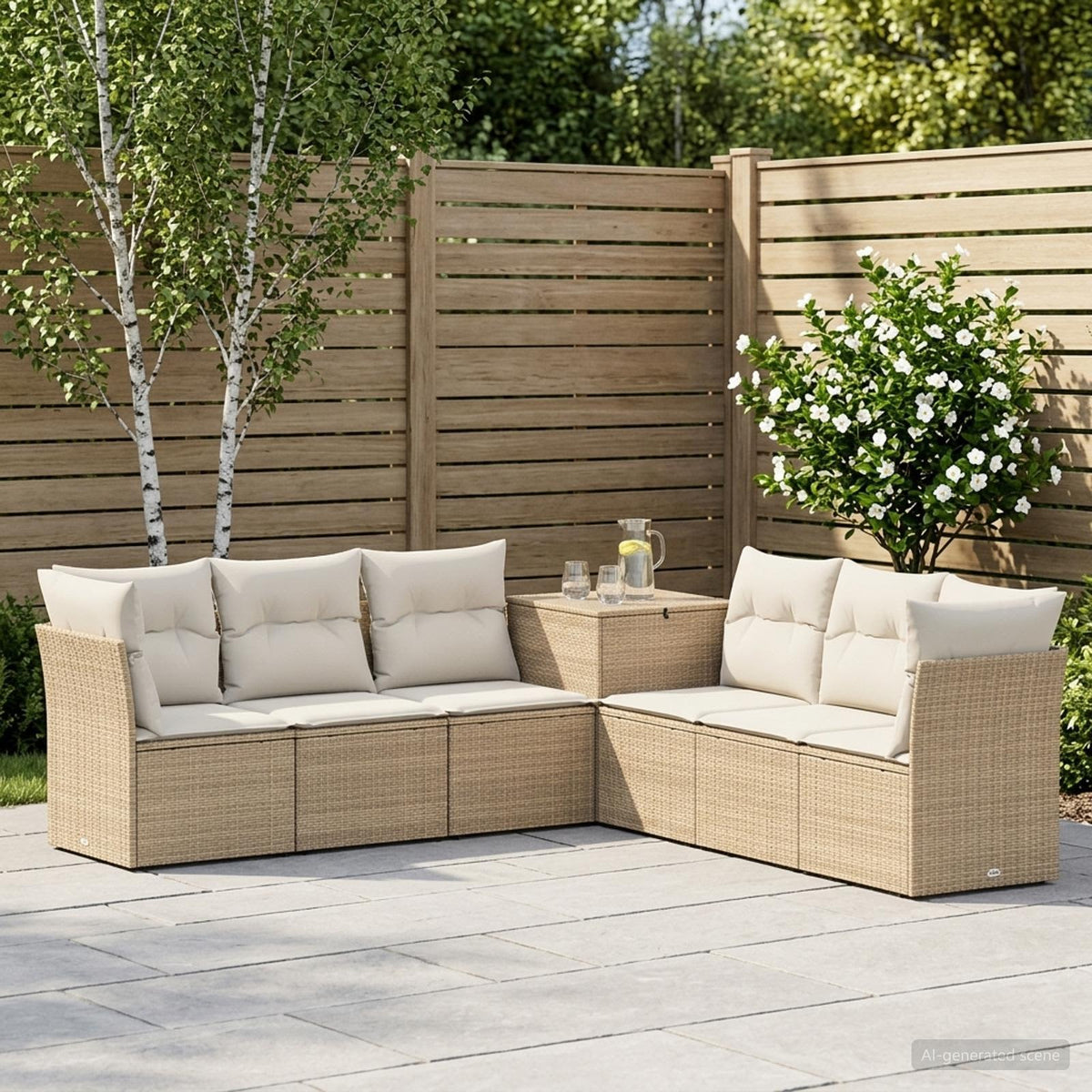 Bankstel 7 pcs Beige en Crème Wit Poly Rattan en Staal is nu te koop bij PeponiXL, paradijselijk wonen!