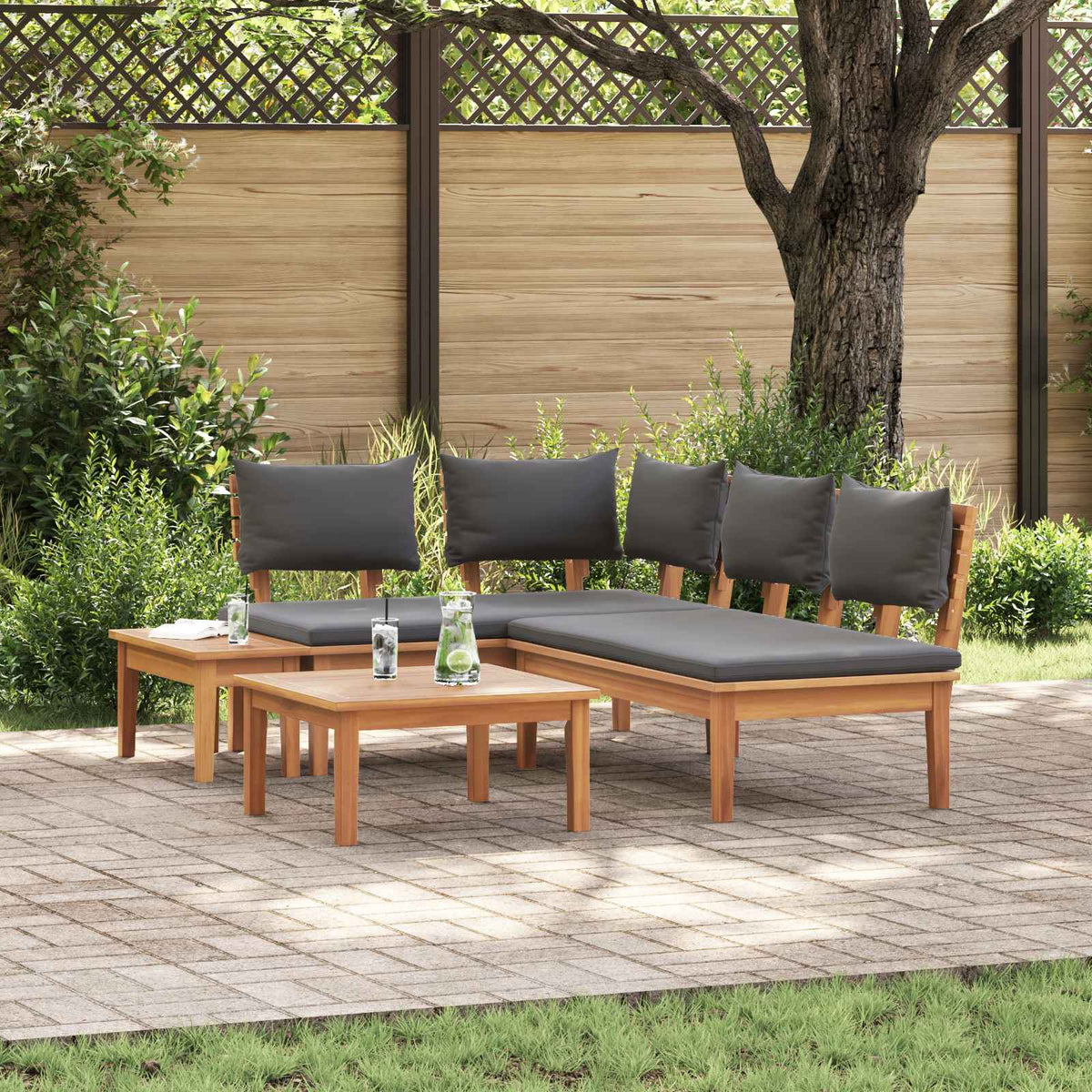 Tuinbankenset 4 pcs Bruin en Grijs is nu te koop bij PeponiXL, paradijselijk wonen!