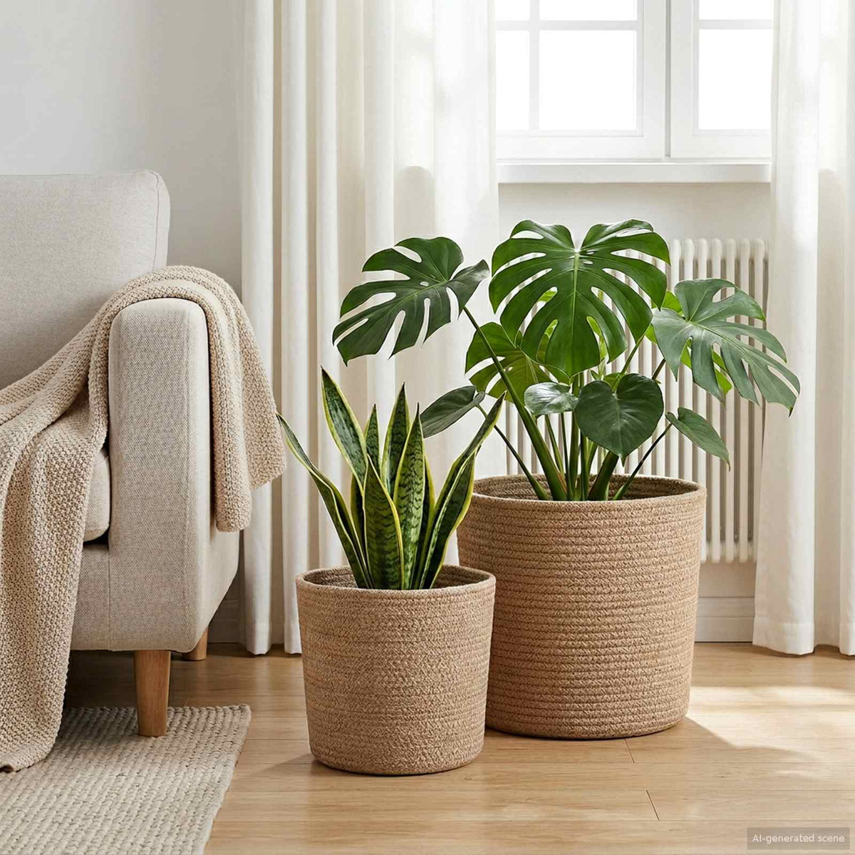 Plantenpot Set 2 pcs Naturel Ø 28 x 28 cm 100% Tossa Jute is nu te koop bij PeponiXL, paradijselijk wonen!
