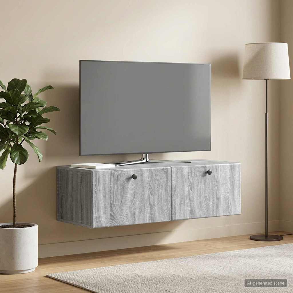 Wandbeugel TV-kast Grijs sonoma 98 x 41 x 30 cm Bewerkt hout is nu te koop bij PeponiXL, paradijselijk wonen!